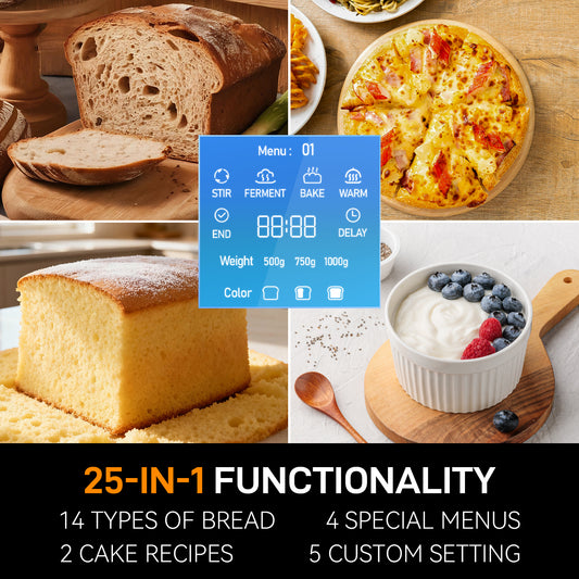 25-IN-1 Bread Maker with Recipes, 2lb Automatic Bread Machine with Visible Lid, Automatic Nut Dispenser/One-Touch Control/13 Hours Delay Timer, Easy to Begin and High Success Rate for Homemade Bread