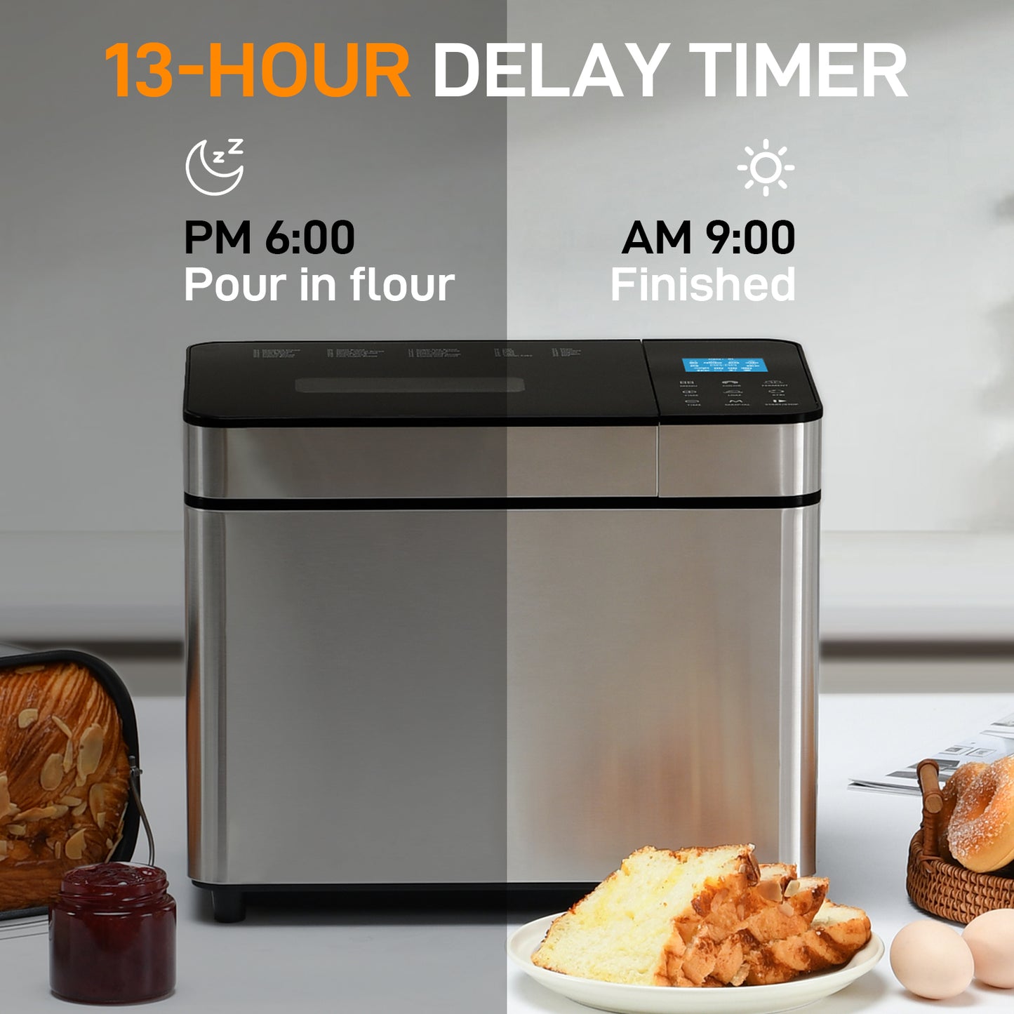 25-IN-1 Bread Maker with Recipes, 2lb Automatic Bread Machine with Visible Lid, Automatic Nut Dispenser/One-Touch Control/13 Hours Delay Timer, Easy to Begin and High Success Rate for Homemade Bread