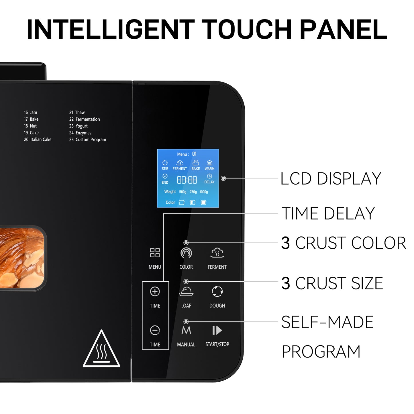 25-IN-1 Bread Maker with Recipes, 2lb Automatic Bread Machine with Visible Lid, Automatic Nut Dispenser/One-Touch Control/13 Hours Delay Timer, Easy to Begin and High Success Rate for Homemade Bread