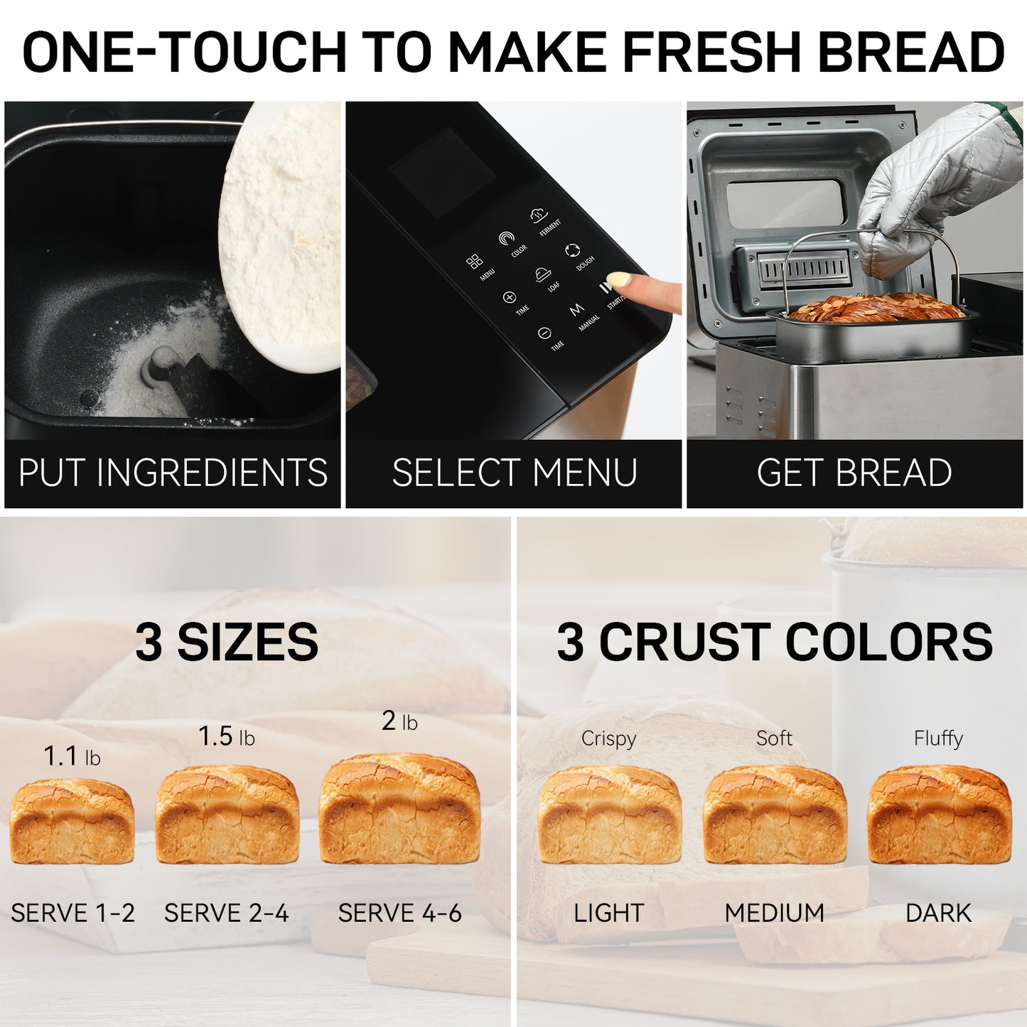 25-IN-1 Bread Maker with Recipes, 2lb Automatic Bread Machine with Visible Lid, Automatic Nut Dispenser/One-Touch Control/13 Hours Delay Timer, Easy to Begin and High Success Rate for Homemade Bread