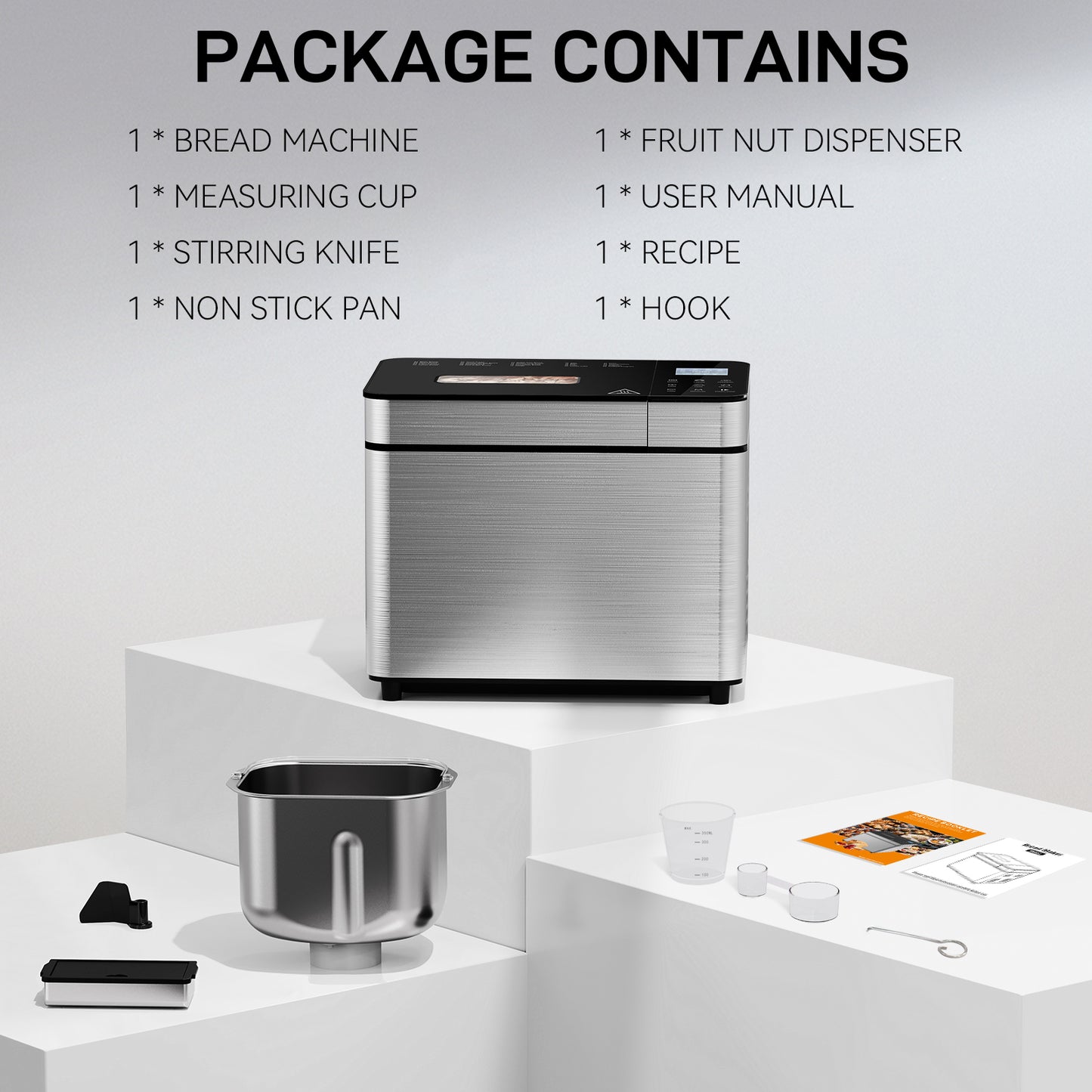 25-IN-1 Bread Maker with Recipes, 2lb Automatic Bread Machine with Visible Lid, Automatic Nut Dispenser/One-Touch Control/13 Hours Delay Timer, Easy to Begin and High Success Rate for Homemade Bread