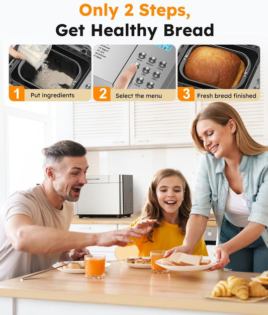2LB Bread Maker Machine, 17 in 1 Automatic Stainless Steel Bread Machine
