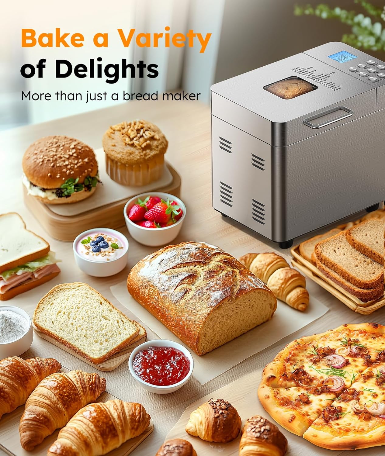 2LB Bread Maker Machine, 17 in 1 Automatic Stainless Steel Bread Machine